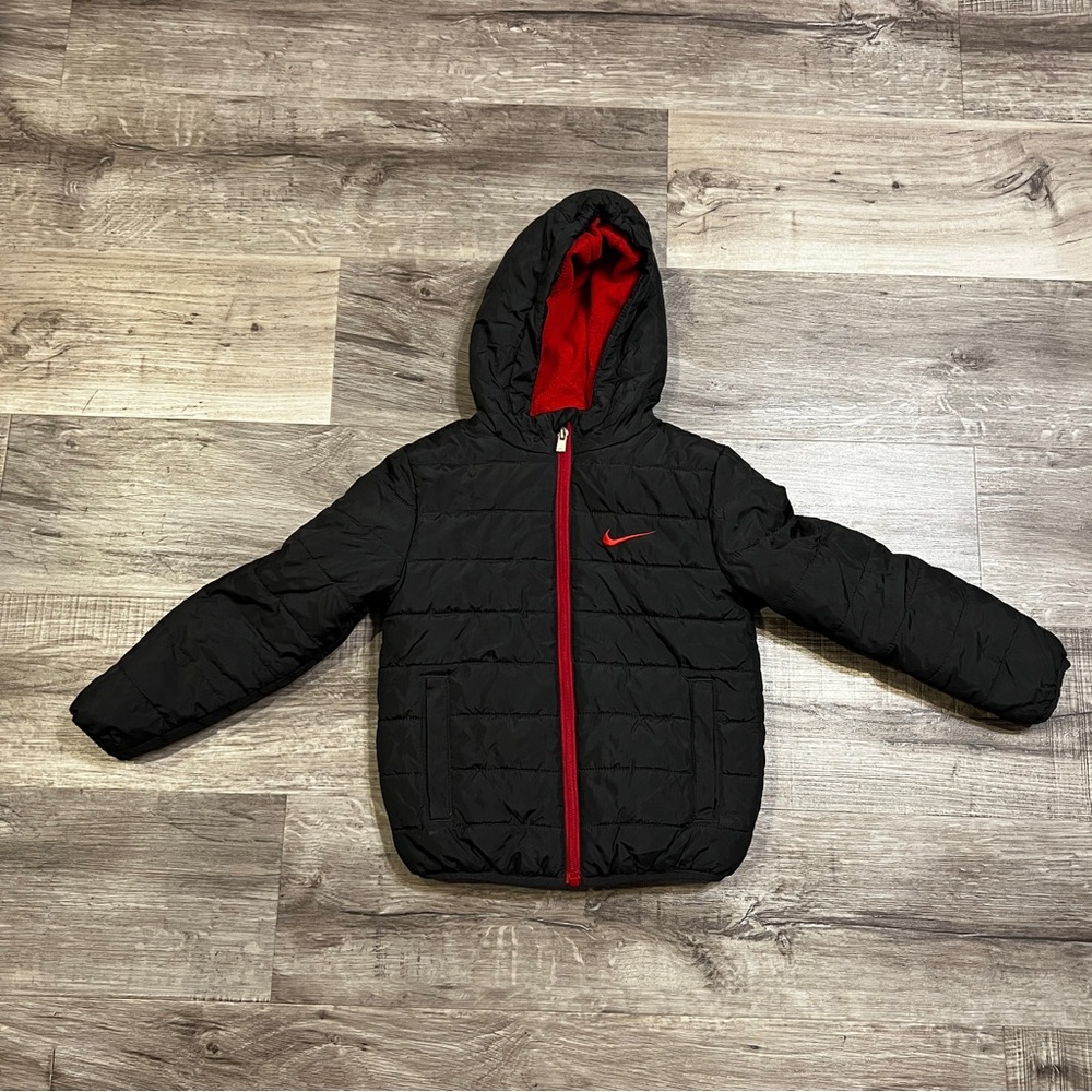 Nike Kids Black and Red Puffer Jacket